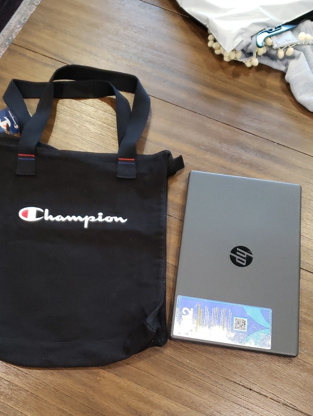 Champion Black Canvas Messenger Tote with White Logo - Picture 2 of 2